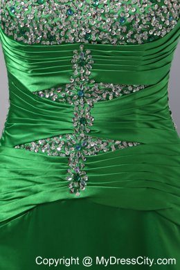 Sexy Green Beading High Slit Evening Dress with Straps and Ruches