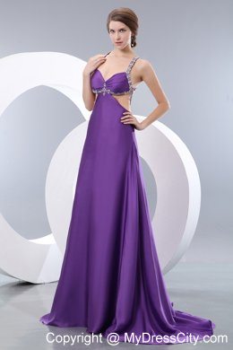 Sexy Purple Empire Straps Evening Dress with Side Cut Out Beading