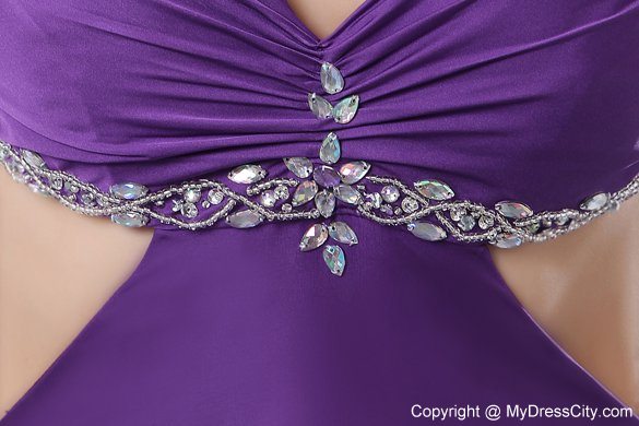 Sexy Purple Empire Straps Evening Dress with Side Cut Out Beading