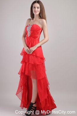 Red Sweetheart Beading 2013 High-low Homecoming Evening Dress