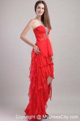 Red Sweetheart Beading 2013 High-low Homecoming Evening Dress