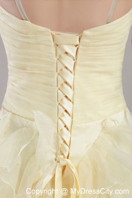 Light Yellow Spaghetti Straps Ruffles Beading 2013 Prom Evening Dress