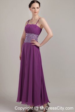 Purple Spaghetti Strap Ankle-length Chiffon Ruches Evening Dresses