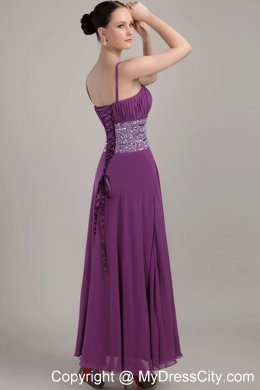 Purple Spaghetti Strap Ankle-length Chiffon Ruches Evening Dresses