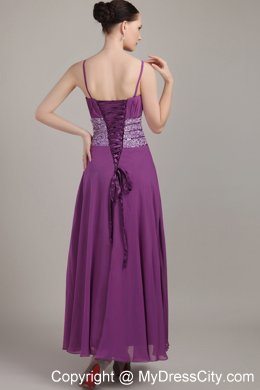 Purple Spaghetti Strap Ankle-length Chiffon Ruches Evening Dresses