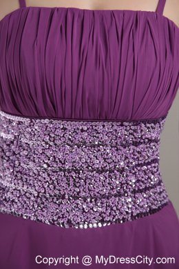 Purple Spaghetti Strap Ankle-length Chiffon Ruches Evening Dresses