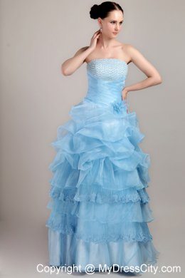 Baby Blue Pick-ups Organza Beading Evening Dresses for Celebrity