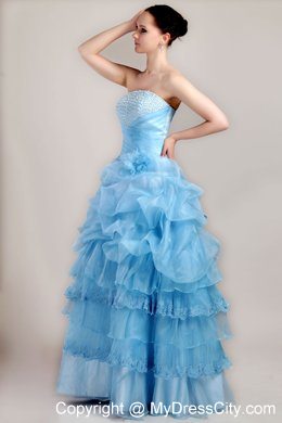 Baby Blue Pick-ups Organza Beading Evening Dresses for Celebrity