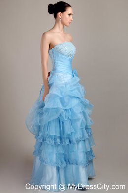 Baby Blue Pick-ups Organza Beading Evening Dresses for Celebrity