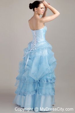 Baby Blue Pick-ups Organza Beading Evening Dresses for Celebrity