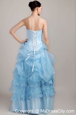 Baby Blue Pick-ups Organza Beading Evening Dresses for Celebrity