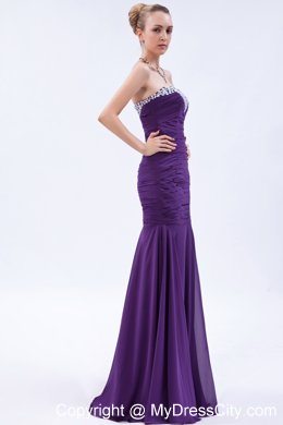 Purple Trumpet Sweetheart Evening Dress with Beading and Ruches