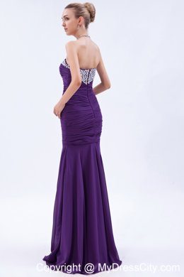 Purple Trumpet Sweetheart Evening Dress with Beading and Ruches