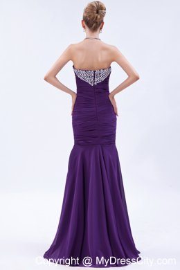 Purple Trumpet Sweetheart Evening Dress with Beading and Ruches