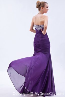 Purple Trumpet Sweetheart Evening Dress with Beading and Ruches