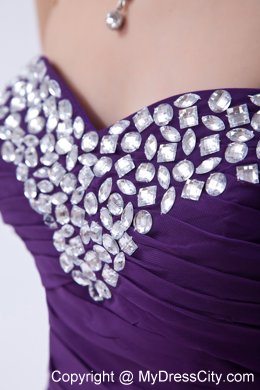 Purple Trumpet Sweetheart Evening Dress with Beading and Ruches