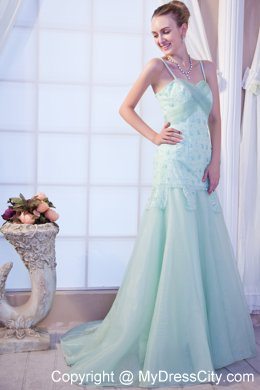 Apple Green Spaghetti Straps Appliques Homecoming Evening Dress