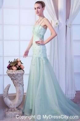 Apple Green Spaghetti Straps Appliques Homecoming Evening Dress