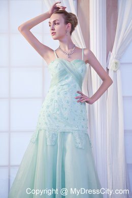 Apple Green Spaghetti Straps Appliques Homecoming Evening Dress