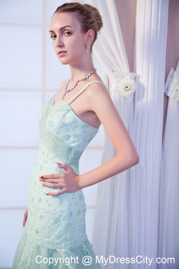 Apple Green Spaghetti Straps Appliques Homecoming Evening Dress