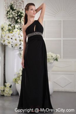 Black One Shoulder Maxi Evening Dresses with Ruches and Beading