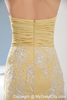 Yellow Mermaid Halter Appliques Ruches Prom Evening Dresses