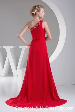 One Shoulder Red Beading High Slit Prom Evening Dress for 2013