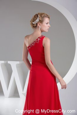 One Shoulder Red Beading High Slit Prom Evening Dress for 2013