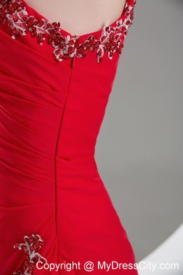 One Shoulder Red Beading High Slit Prom Evening Dress for 2013