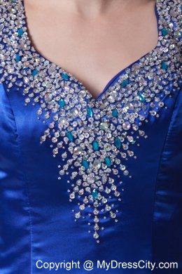 Blue V-neck Beading High Slit Long 2013 Evening Dresses for Celebrity