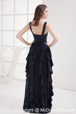 2013 Navy Blue V-neck Ruffled Layers Evening Dress for Girl