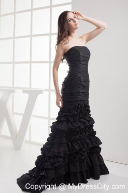 Black Mermaid Ruffled Layers Evening Dress with Ruches 2013