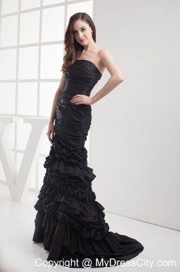 Black Mermaid Ruffled Layers Evening Dress with Ruches 2013