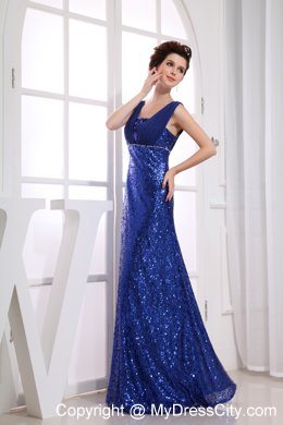 Blue Sequins Straps 2013 Evening Dress for Party for Cheap