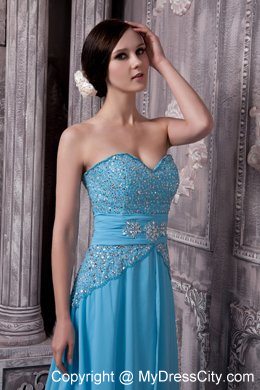 2013 Aqua Blue Sweetheart Maxi Evening Dresses with Chiffon