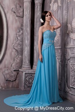 2013 Aqua Blue Sweetheart Maxi Evening Dresses with Chiffon