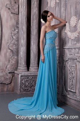 2013 Aqua Blue Sweetheart Maxi Evening Dresses with Chiffon