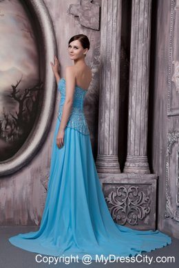 2013 Aqua Blue Sweetheart Maxi Evening Dresses with Chiffon