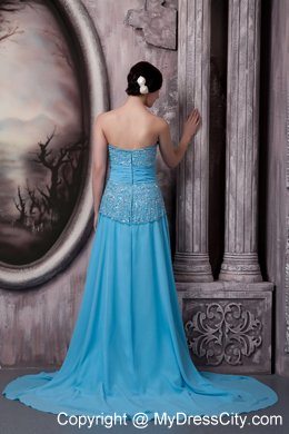 2013 Aqua Blue Sweetheart Maxi Evening Dresses with Chiffon