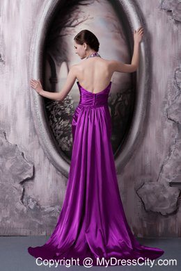 Eggplant Purple Halter Evening Dress Column with Beading 2013