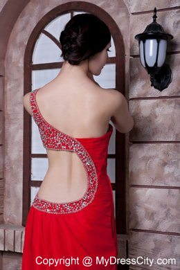 Beautiful Red One Shoulder Beading Evening Dresses for Celebrity