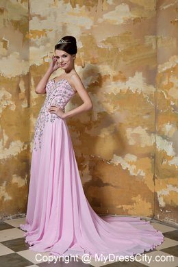Rose Pink Sweetheart Evening Dresses for Celebrity with Beading