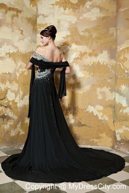 Black Column One Shoulder Long Beading Evening Formal Gowns