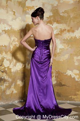Purple StraplessLeopard Beading High Slit Evening Formal Gowns