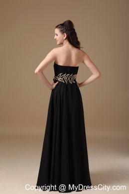 Black Empire Strapless Chiffon Beading Maxi Evening Dresses