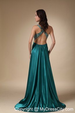 Turquoise Column Straps High Slit Beading Prom Evening Dress