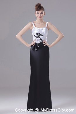 Hand Flowers Straps Black and White Mother Dress with Ruching Straps