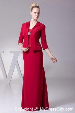 Column Wine Red Straps Mother Of The Bride Dress Floor-length with Zipper