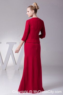 Column Wine Red Straps Mother Of The Bride Dress Floor-length with Zipper