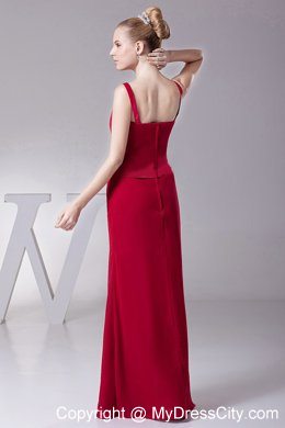 Column Wine Red Straps Mother Of The Bride Dress Floor-length with Zipper